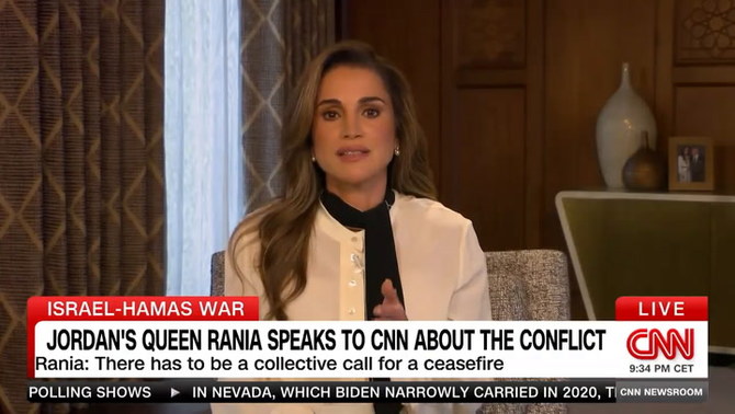 Jordan’s Queen Rania says opponents of ceasefire in Gaza are ‘endorsing and justifying death’ 