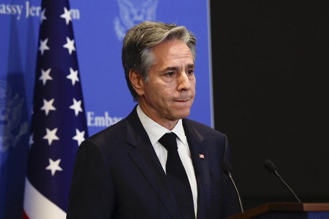 US Secretary of State Antony Blinken attends a press conference in Tel Aviv, Israel, Tuesday, Jan. 9, 2024. (AP)