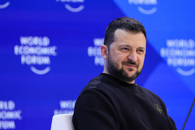 Ukraine’s President Volodymyr Zelenskiy attends the 54th annual meeting of the World Economic Forum in Davos, Switzerland.