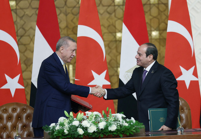 Turkiye’s President Tayyip Erdogan and Egypt’s President Abdel Fattah El-Sisi attend a signing ceremony in Cairo, Egypt.