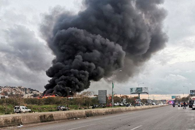 Smoke rises from a site hit by an airstrike after, what Lebanon's state media said, was a series of Israeli strikes.