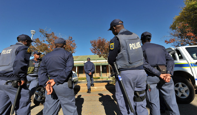 South African police stand guard in Ventersdorp, South Africa. (AFP file photo)