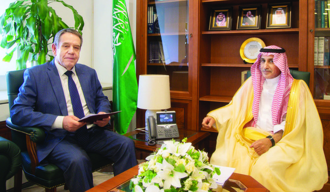 Dr. Saud Al-Sati holds talks with Sergey Kozlov in Riyadh. (Supplied)