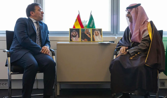 Prince Faisal bin Farhan holds talks with Jose Manuel Albares in Luxembourg. (SPA)