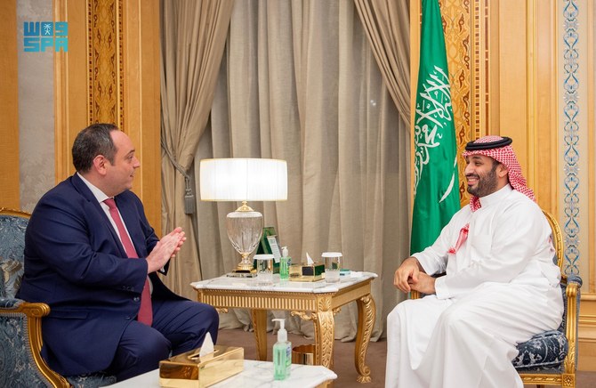 Saudi Crown Prince Mohammed bin Salman hosts the Secretary-General of the BIE Dimitri Kerkentzes on Wednesday.