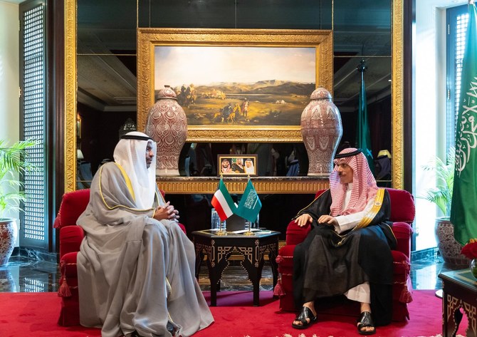 Saudi Foreign Minister Prince Faisal bin Farhan meets with his Kuwaiti counterpart Abdullah Ali Al-Yahya in Manama on Tuesday. 