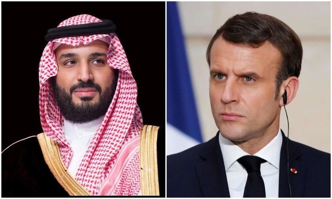 Saudi Crown Prince Mohammed bin Salman and French President Emmanuel Macron spoke on the telephone on Wednesday. (File/SPA/AFP)