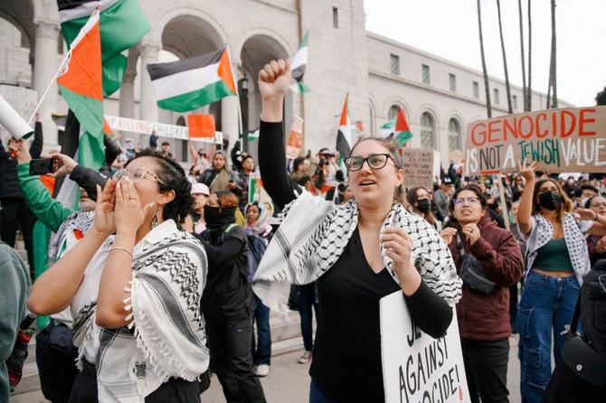 Pro-Palestinian protesters set up tent encampment outside Los Angeles City Hall