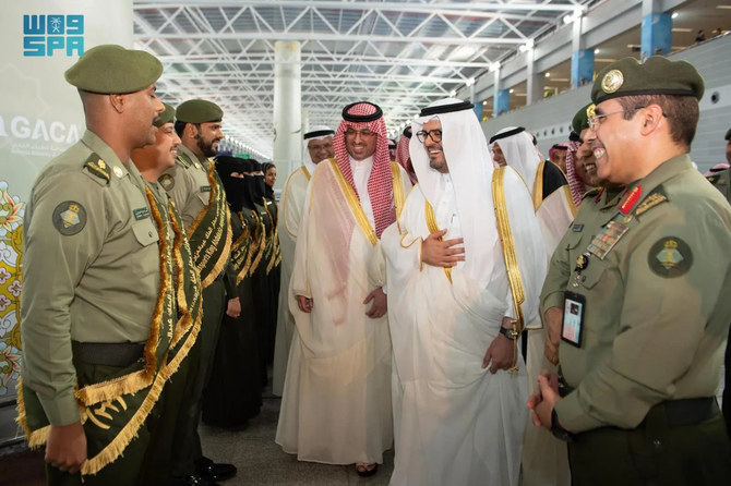 Makkah deputy governor receives arriving Indonesian pilgrims as he inspects Hajj services at Jeddah international airport