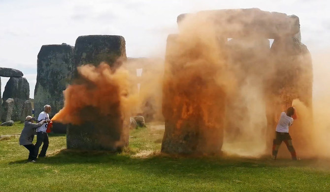 Climate protesters arrested over spraying orange paint on Stonehenge monument