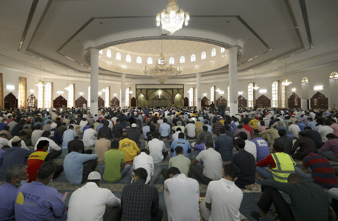 Muslim men perform Friday prayer at a mosque in Dubai. (File/AFP)