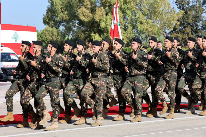 Lebanese Army troops take part in a military parade on the eastern outskirts of Beirut. (File/AFP)