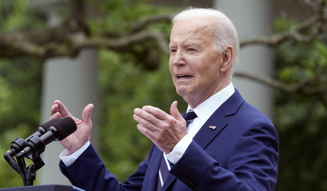 President Joe Biden speaks in the Rose Garden of the White House in Washington, Tuesday, May 14, 2024. (AP)