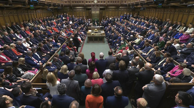 In this image taken from video, lawmakers gather in the House of Commons, London, Tuesday July 9, 2024, as Parliament returned. 