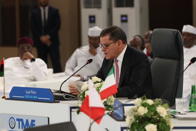 Libya's interim Prime Minister Abdulhamid Dbeibah addresses the Trans-Mediterranean Migration Forum in Tripoli on July 17, 2024.