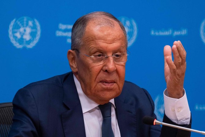 Sergey Lavrov, Minister for Foreign Affairs of the Russian Federation, holds a press briefing at the United Nations headquarters