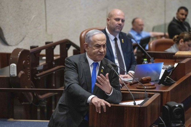 Israel’s Prime Minister Benjamin Netanyahu addresses lawmakers in the Knesset, Israel’s parliament, in Jerusalem.