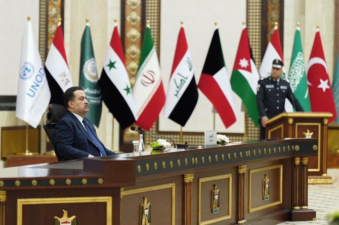 Iraq’s premier Mohamed Shia Al-Sudani attends an anti-drug conference held with regional officials in Baghdad on July 22, 2024.