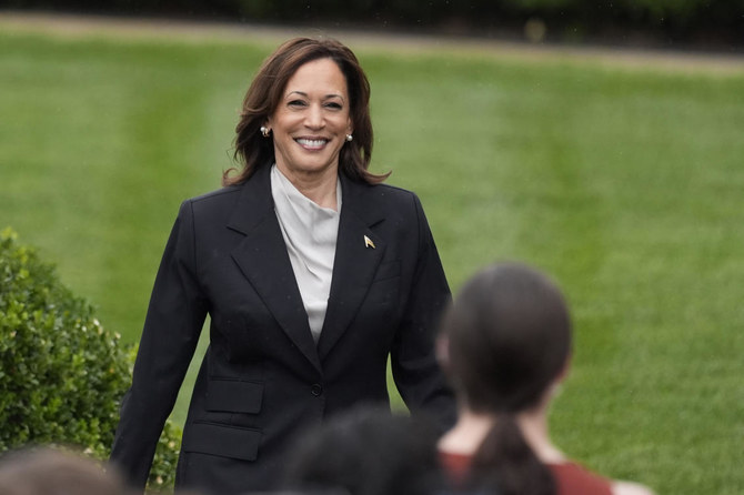 US Vice President Kamala Harris arrives to speak from the South Lawn of the White House in Washington, Monday, July 22, 2024.