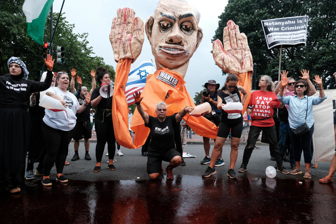 Gaza war protesters hold a ‘die-in’ near the White House as Netanyahu meets with Biden, Harris