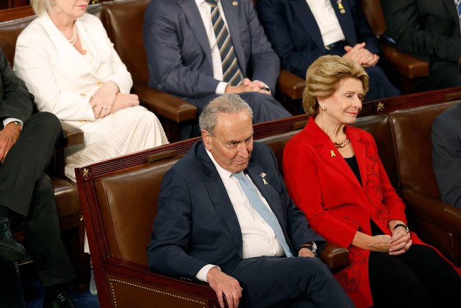US Sen. Majority Leader Chuck Schumer listens as Netanyahu addresses a joint meeting of Congress at the US Capitol.