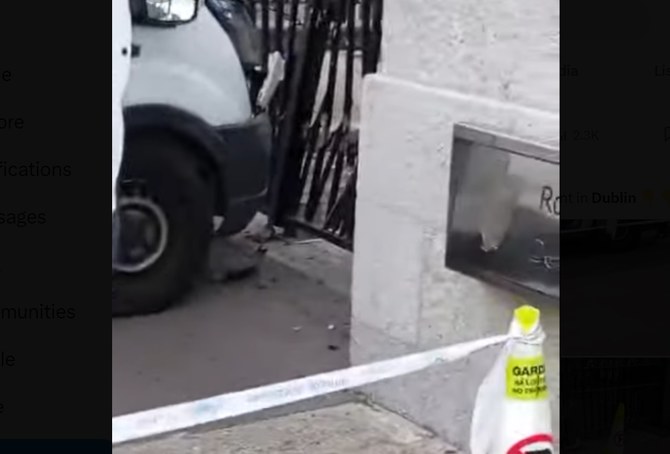 Van driver arrested after crashing into gates outside Irish prime minister’s office in Dublin