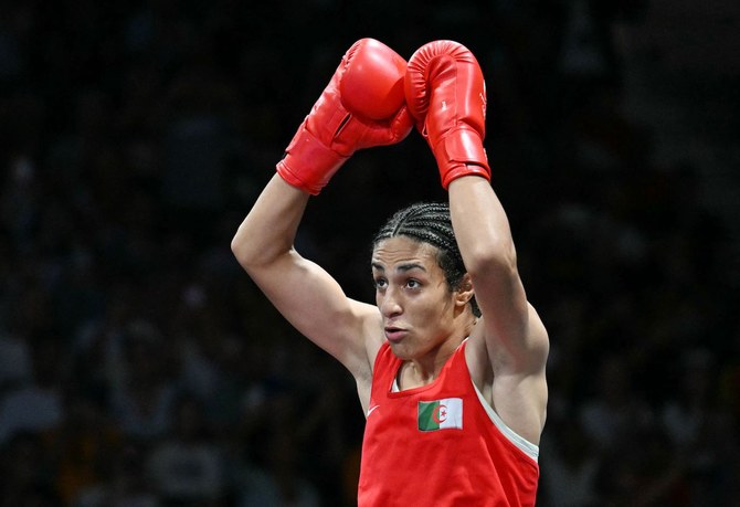 Algeria’s Imane Khelif reacts prior the match against Hungary’s Anna Luca Hamori in the women’s 66kg quarter-final boxing match 