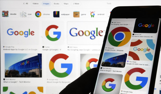 Various Google logos are displayed on a Google search, Monday, Sept. 11, 2023, in New York. (AP)