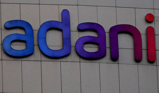 The logo of the Adani Group is seen on the facade of its Corporate House on the outskirts of Ahmedabad, India, January 27, 2023.