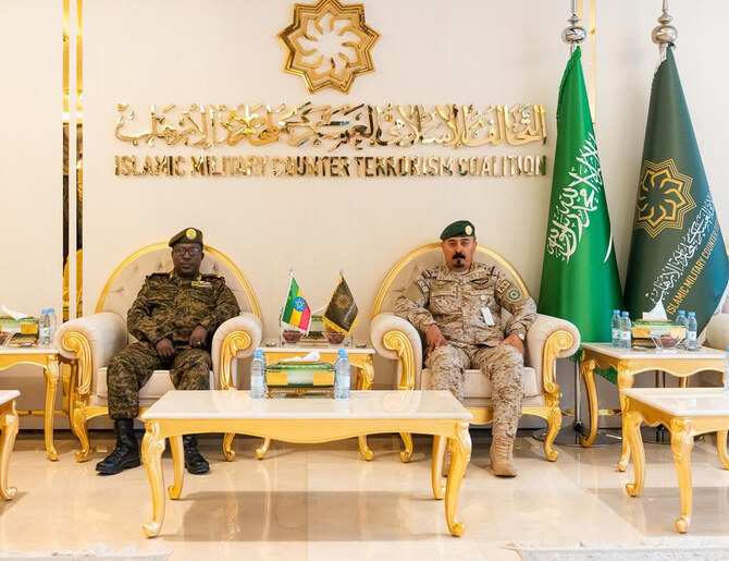 The head of the Islamic Military Counter Terrorism Coalition receives the Ethiopian military attache in Saudi Arabia in Riyadh.