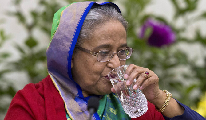 Bangladeshi Prime Minister Sheikh Hasina interacts with journalists in Dhaka, Bangladesh, Monday, Dec. 31, 2018. (AP)