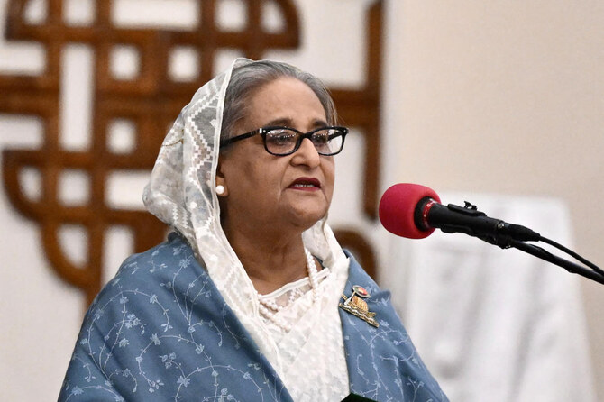 Sheikh Hasina, 76, fled by helicopter to neighboring India a week ago, where she remains. (File/AFP)