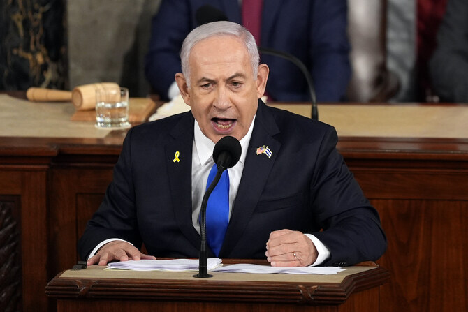 Israeli Prime Minister Benjamin Netanyahu speaks to a joint meeting of Congress at the Capitol in Washington. (File/AP)