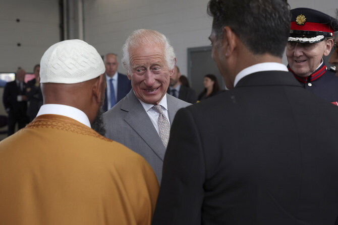 King Charles III meets representatives from Merseyside’s emergency services and local community groups in Southport, England.AP