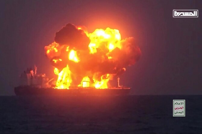 Fires break out on abandoned Greek-flagged oil tanker Sounion that Yemen rebels attacked in Red Sea