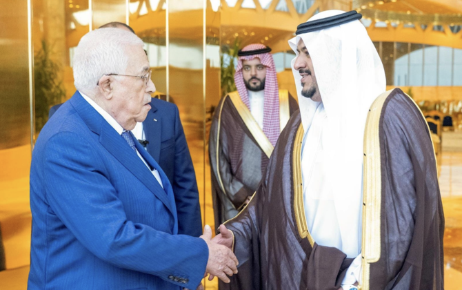 Palestinian President Mahmoud Abbas arrives in Riyadh on Monday. (SPA)