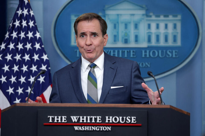 National Security Communications Advisor John Kirby speaks during a daily press briefing at the James Brady Press Briefing Room 