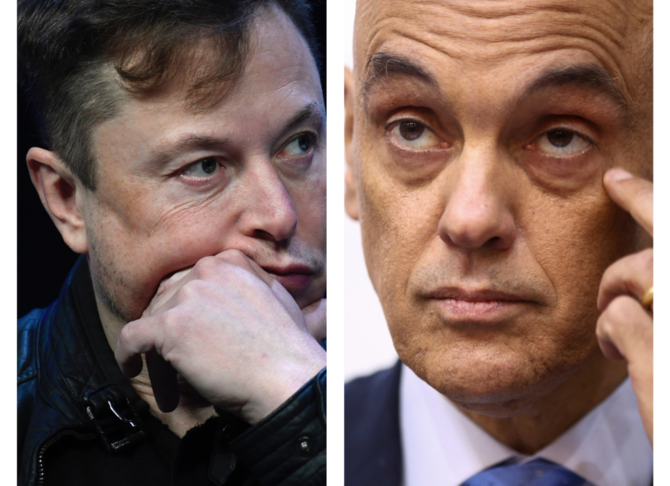 Tesla and SpaceX chief executive officer Elon Musk (L) and Brazil's Supreme Court Judge Alexandre de Moraes. (Agencies)