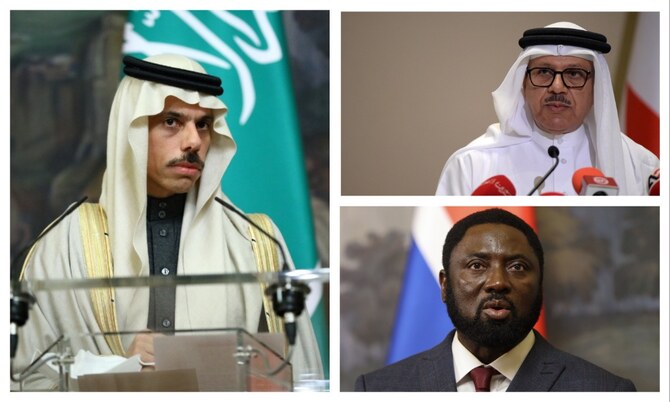 Saudi FM Prince Faisal bin Farhan, Bahrain’s FM Abdullatif bin Rashid Al-Zayani, and Gambia’s FM Mamadou Tangara