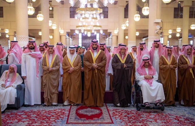 Saudi Crown Prince Mohammed bin Salman attends the funeral prayer of Princess Latifa bint Abdulaziz in Riyadh on Wednesday. (SPA