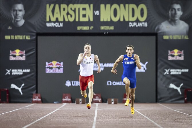 Duplantis runs the 100 in 10.37 to beat Warholm in an exhibition