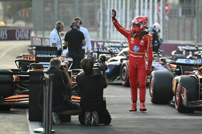 Ferrari’s Charle Leclerc claims fourth straight pole in Baku