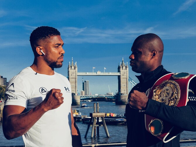 Boxing stars Anthony Joshua and Daniel Dubois face off at Tower Bridge in London