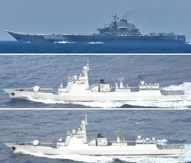 Chinese navy flotilla sails between Japanese islands near Taiwan