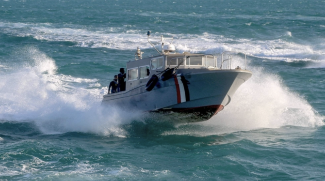 Yemeni coast guard on patrol in the Red Sea amid heightened tension over drone and missile assaults by Houthis. (AFP)