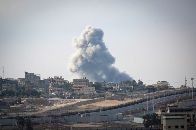Smoke billows during Israeli strikes in eastern Rafah in the southern Gaza Strip. May 13, 2024 (File/AFP)