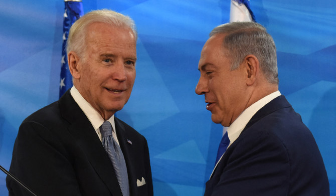 نائب الرئيس الأمريكي جو بايدن ورئيس الوزراء الإسرائيلي بنيامين نتنياهو.  (فرانس برس)