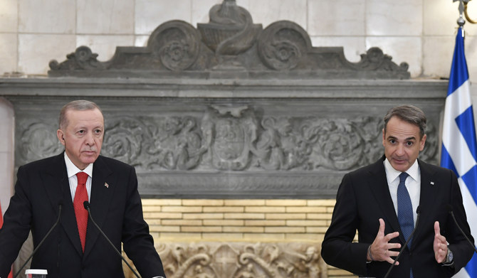 Greece's Prime Minister Kyriakos Mitsotakis and Turkey's President Recep Tayyip Erdogan. (AP file photo)