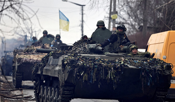 Ukrainian soldiers are pictured in their tanks, amid Russia's invasion on Ukraine. (REUTERS)