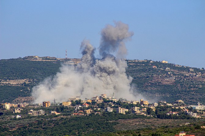 Smoke billows following an Israeli airstrike in the southern Lebanese border village of Chihine. (AFP)